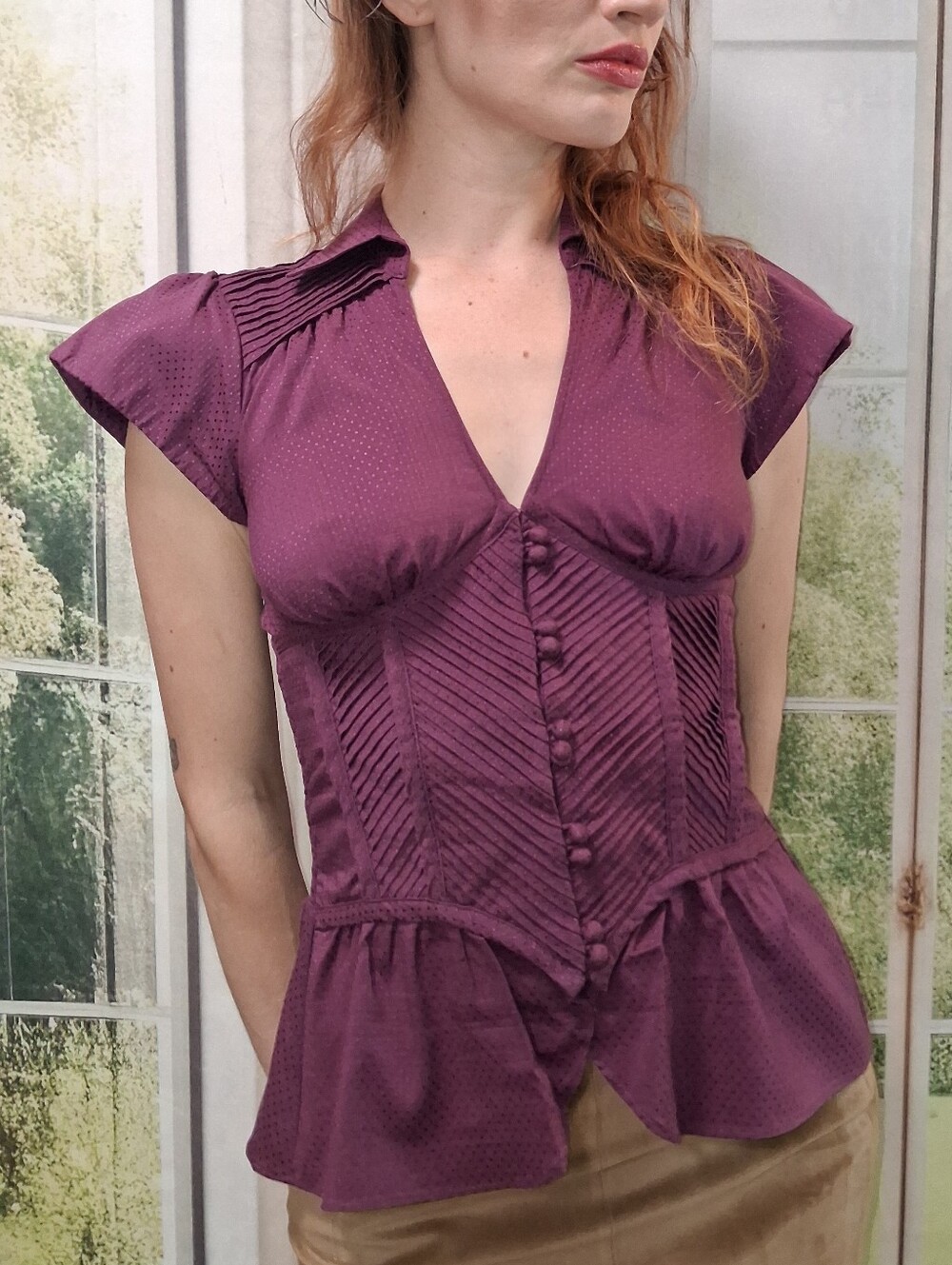 Vintage Y2K Bebe Plum Purple Corset Peplum Top - Size XXS